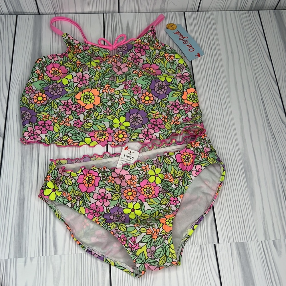 Girls' Flower Love Tankini Set - Cat & Jack - Picture 4 of 7